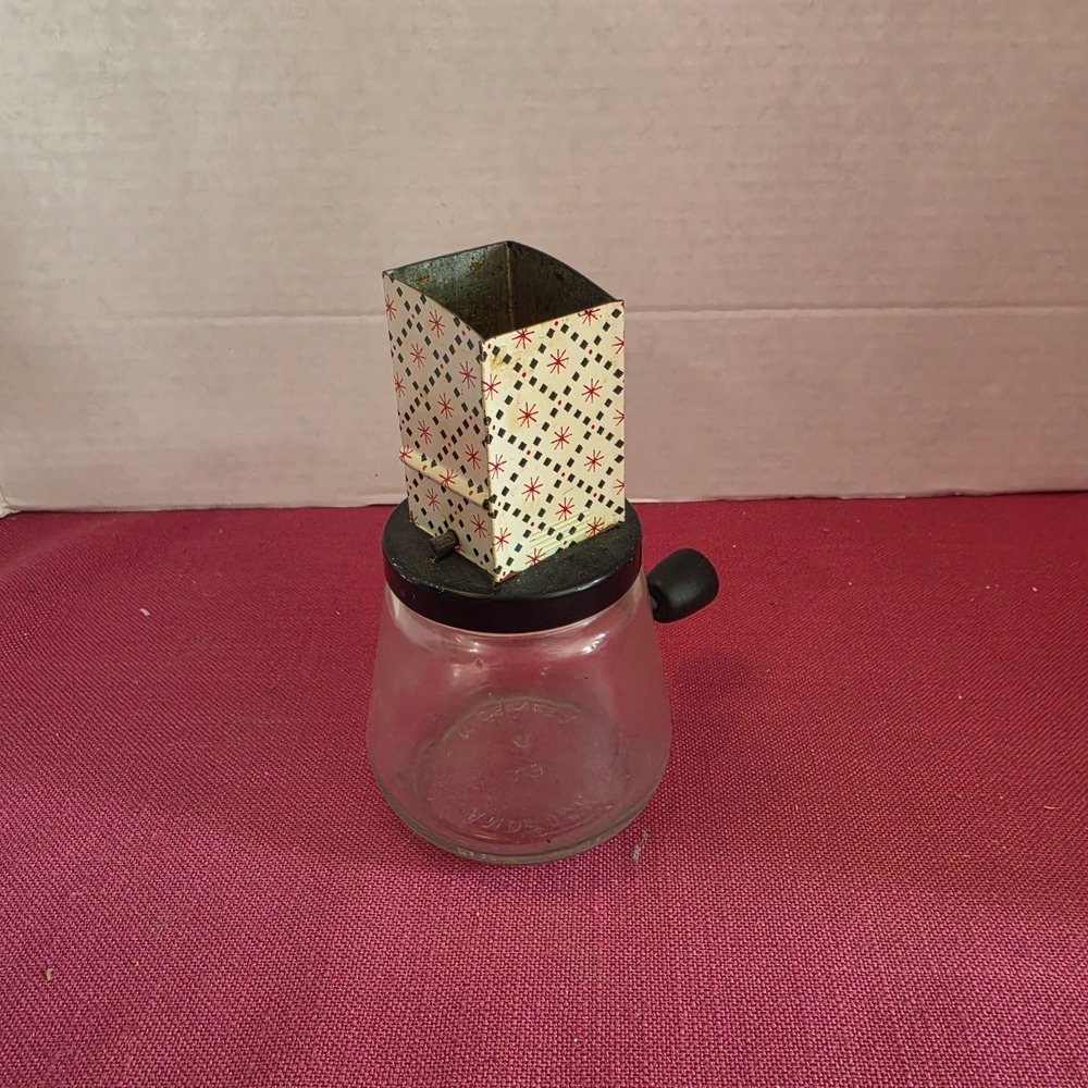 Vintage Androck Nut Grinder Chopper Glass Jar Starburst Red #49 Made In USA - Picture 4 of 4